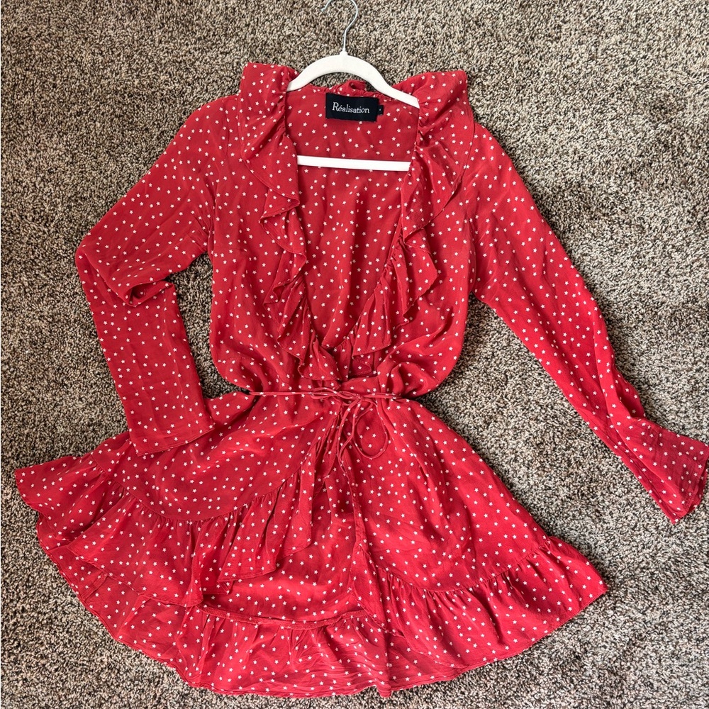 Realisation Par Alexandra 100% Silk Ruffle Wrap Dress M Romantic Parisian Chic